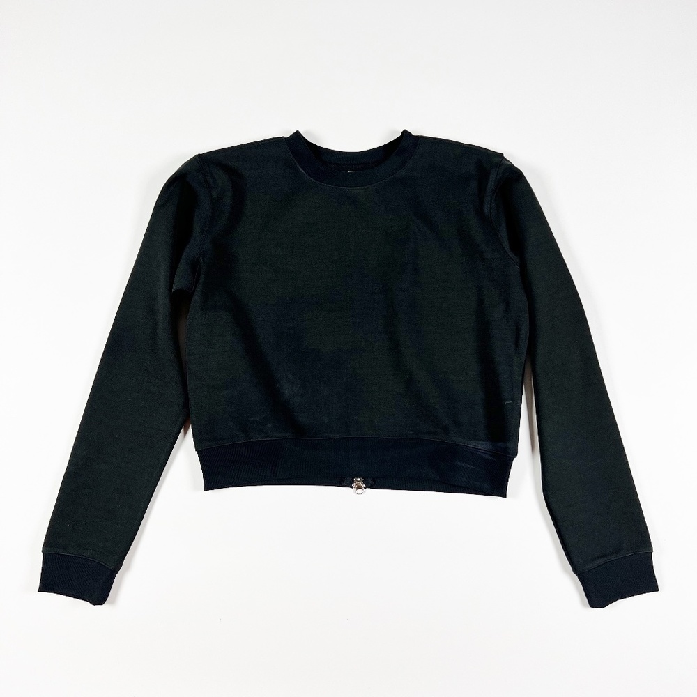 The Set Active Crew Neck Long Sleeve Pullover Zipper Back Detail Sweater Black S